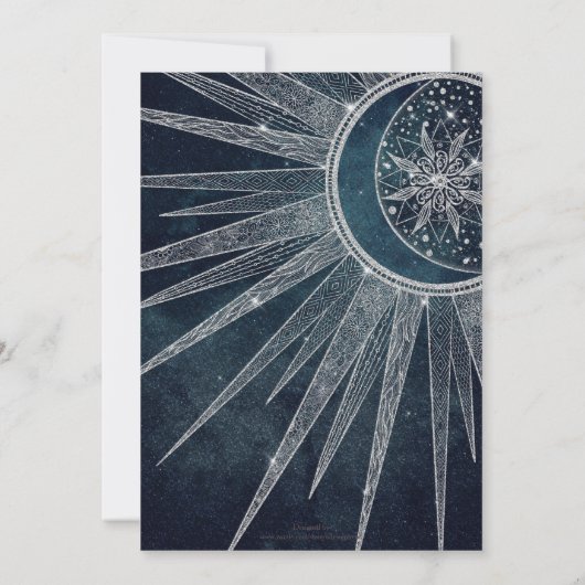 Elegant Silver Sun Moon Doodle Mandala Blue Design Kaart (Achterkant)