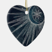 Elegant Silver Sun Moon Doodle Mandala Blue Design Keramisch Ornament (Rechts)