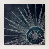 Elegant Silver Sun Moon Doodle Mandala Blue Design Legpuzzel (Horizontaal)