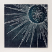 Elegant Silver Sun Moon Doodle Mandala Blue Design Legpuzzel (Verticaal)