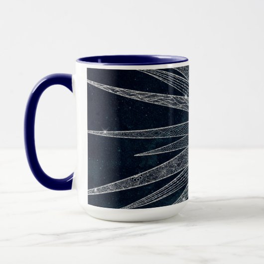 Elegant Silver Sun Moon Doodle Mandala Blue Design Mok (Links)