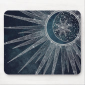 Elegant Silver Sun Moon Doodle Mandala Blue Design Muismat (Voorkant)