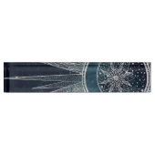 Elegant Silver Sun Moon Doodle Mandala Blue Design Naambordje (Voorkant)