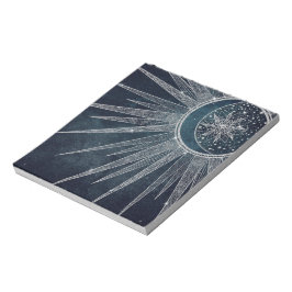 Elegant Silver Sun Moon Doodle Mandala Blue Design Notitieblok