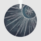 Elegant Silver Sun Moon Doodle Mandala Blue Design Ornament (achterkant)