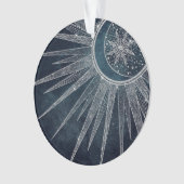 Elegant Silver Sun Moon Doodle Mandala Blue Design Ornament (voorkant)