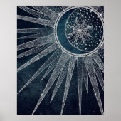 Elegant Silver Sun Moon Doodle Mandala Blue Design Poster (Voorkant)