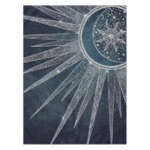 Elegant Silver Sun Moon Doodle Mandala Blue Design Tafelkleed (Voorkant)