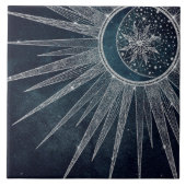 Elegant Silver Sun Moon Doodle Mandala Blue Design Tegeltje (Voorkant)