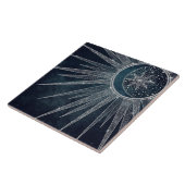 Elegant Silver Sun Moon Doodle Mandala Blue Design Tegeltje (Zijkant)