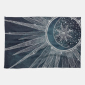 Elegant Silver Sun Moon Doodle Mandala Blue Design Theedoek (Horizontaal)