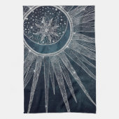 Elegant Silver Sun Moon Doodle Mandala Blue Design Theedoek (Verticaal)