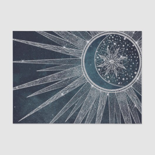 Elegant Silver Sun Moon Doodle Mandala Blue Design Tissuepapier (Voorkant)
