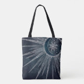 Elegant Silver Sun Moon Doodle Mandala Blue Design Tote Bag (Achterkant)