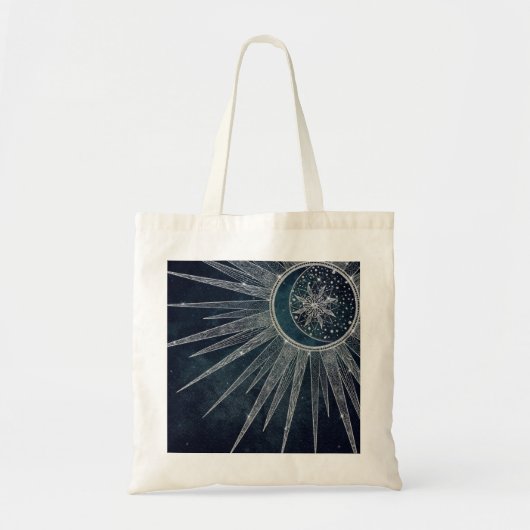 Elegant Silver Sun Moon Doodle Mandala Blue Design Tote Bag (Voorkant)