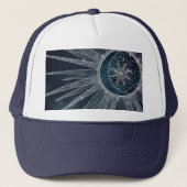 Elegant Silver Sun Moon Doodle Mandala Blue Design Trucker Pet (Voorkant)