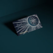 Elegant Silver Sun Moon Doodle Mandala Blue Design Visitekaartje