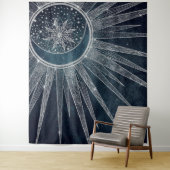 Elegant Silver Sun Moon Doodle Mandala Blue Design Wandkleed (In situ)