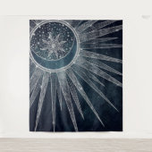 Elegant Silver Sun Moon Doodle Mandala Blue Design Wandkleed (Voorkant)