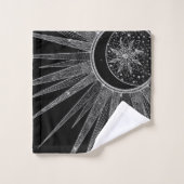 Elegant Silver Sun Moon Mandala Black Design Bad Handdoek (Wasdoekje)
