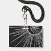 Elegant Silver Sun Moon Mandala Black Design Badge (Achterkant met lanyard)