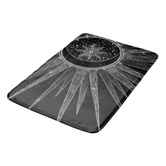 Elegant Silver Sun Moon Mandala Black Design Badmat (Gekanteld)