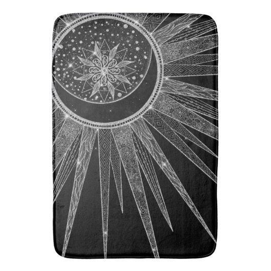 Elegant Silver Sun Moon Mandala Black Design Badmat (Voorkant Verticaal)