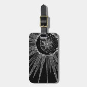 Elegant Silver Sun Moon Mandala Black Design Bagagelabel (Voorkant verticaal)