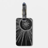 Elegant Silver Sun Moon Mandala Black Design Bagagelabel (Achterkant verticaal)