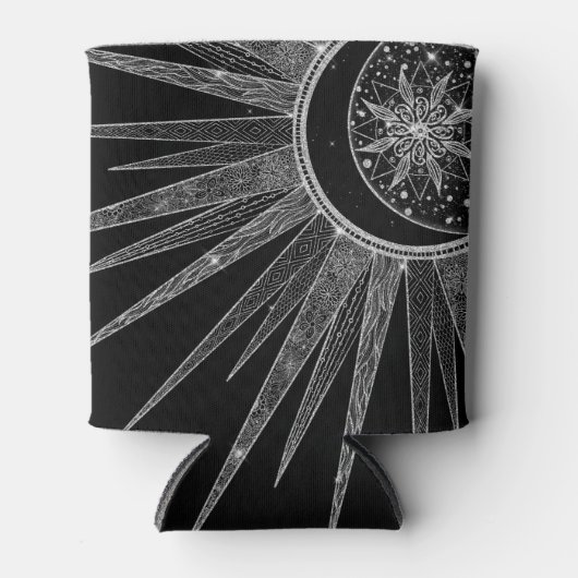 Elegant Silver Sun Moon Mandala Black Design Blikjeskoeler (Voorkant)