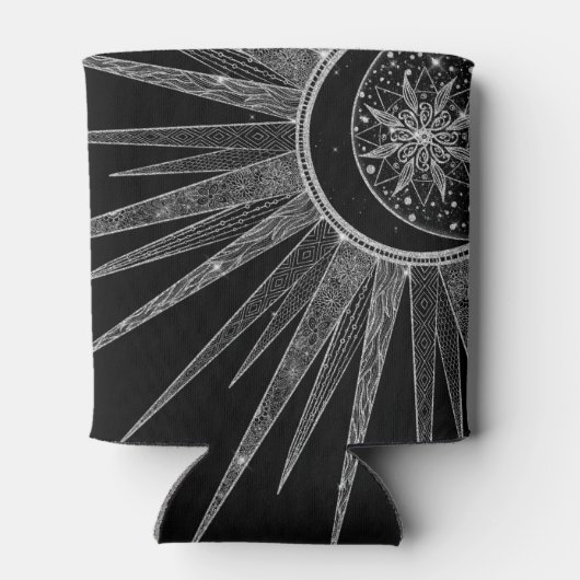 Elegant Silver Sun Moon Mandala Black Design Blikjeskoeler (Achterkant)