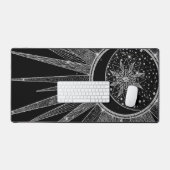 Elegant Silver Sun Moon Mandala Black Design Bureaumat (Keyboard & Muis)