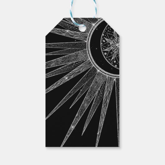 Elegant Silver Sun Moon Mandala Black Design Cadeaulabel (Achterkant)