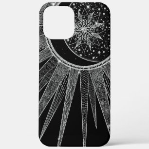 Elegant Silver Sun Moon Mandala Black Design Case-Mate iPhone Case