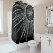Elegant Silver Sun Moon Mandala Black Design Douchegordijn (In situ)