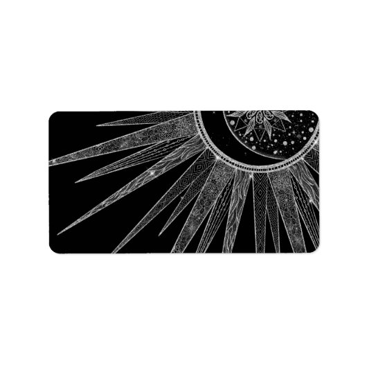 Elegant Silver Sun Moon Mandala Black Design Etiket (Voorkant)