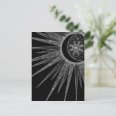 Elegant Silver Sun Moon Mandala Black Design Feestdagenkaart (Staand voorkant)
