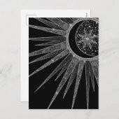 Elegant Silver Sun Moon Mandala Black Design Feestdagenkaart (Voorkant / Achterkant)