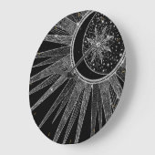 Elegant Silver Sun Moon Mandala Black Design Grote Klok (Hoek)