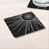 Elegant Silver Sun Moon Mandala Black Design Kartonnen Onderzetters (Schuin)