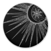 Elegant Silver Sun Moon Mandala Black Design Keramische Knop (Voorkant)