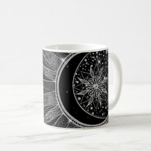 Elegant Silver Sun Moon Mandala Black Design Koffiemok