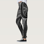 Elegant Silver Sun Moon Mandala Black Design Leggings (Links)