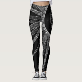 Elegant Silver Sun Moon Mandala Black Design Leggings