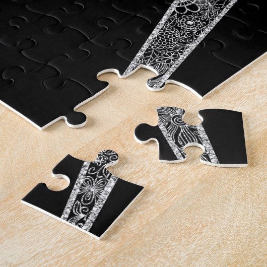 Elegant Silver Sun Moon Mandala Black Design Legpuzzel (Zijkant)