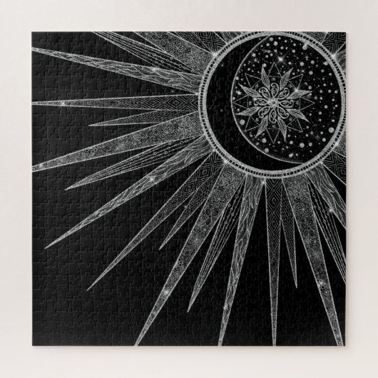 Elegant Silver Sun Moon Mandala Black Design Legpuzzel (Verticaal)