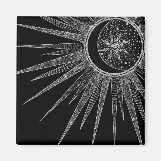 Elegant Silver Sun Moon Mandala Black Design Magneet (Voorkant)