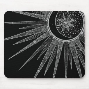 Elegant Silver Sun Moon Mandala Black Design Muismat