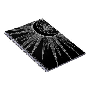 Elegant Silver Sun Moon Mandala Black Design Notitieboek