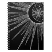 Elegant Silver Sun Moon Mandala Black Design Notitieboek (Voorkant)